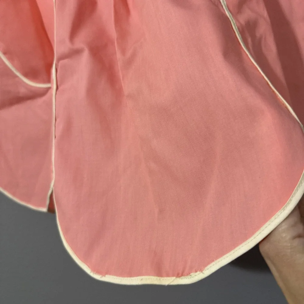 Vintage Handmade Half Apron Pink Tulip Hem Baking Cook Retro‎ 50s Pinup Tie MCM